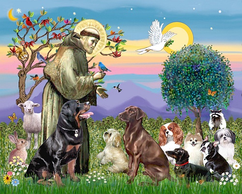 Der Heilige Franziskus segnet die Tiere